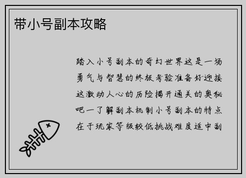 带小号副本攻略